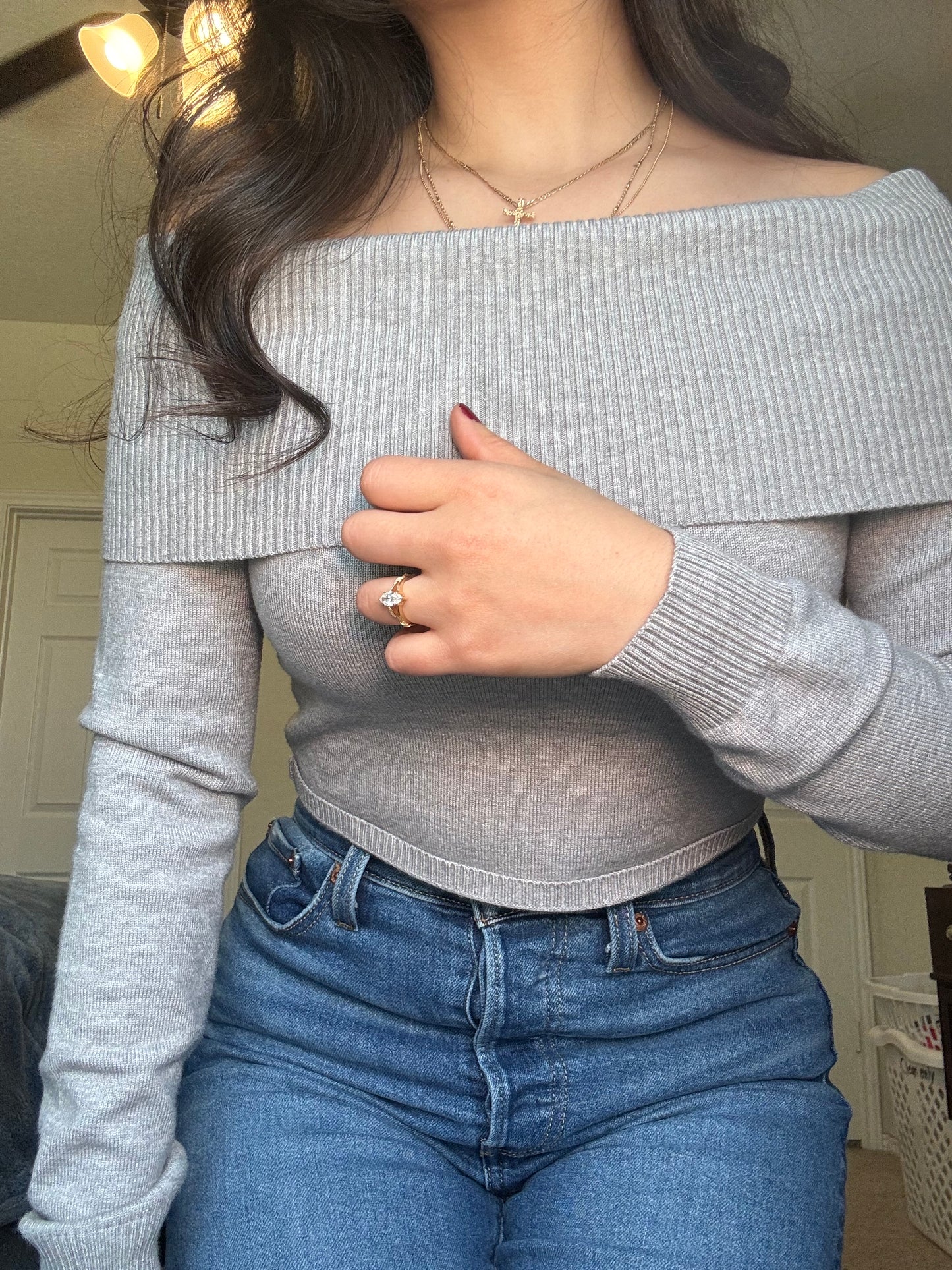 Grey Off the shoulder sweater top