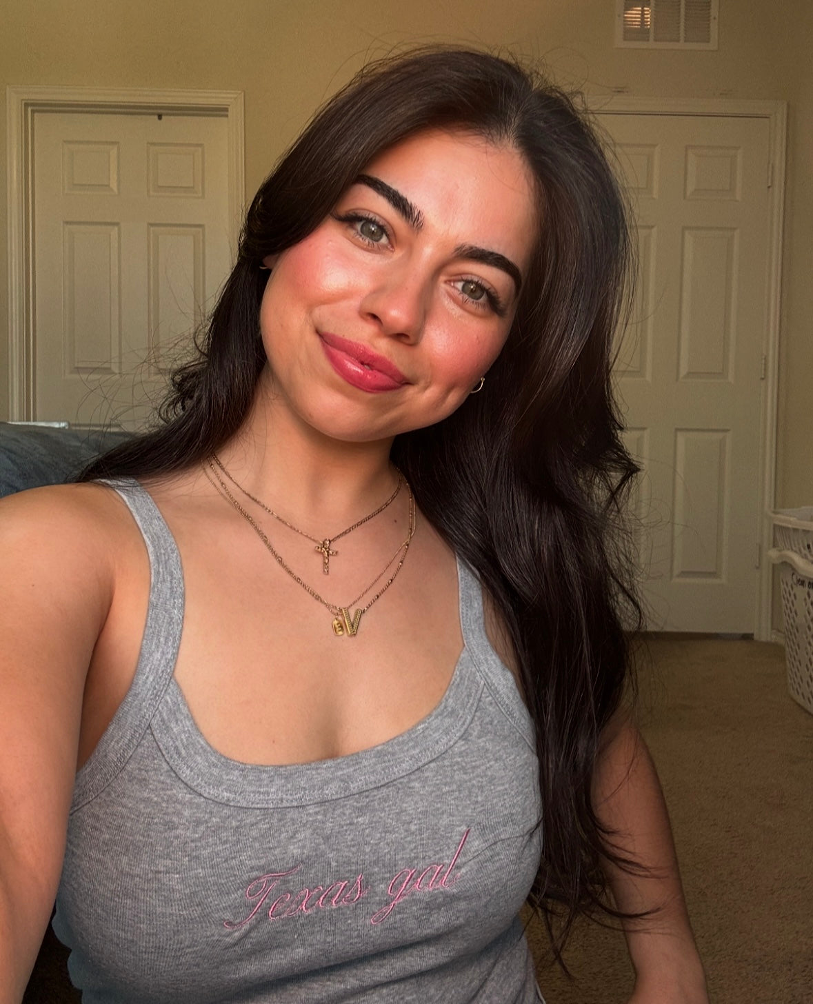 Texas Gal Grey tank (pink embroidery)