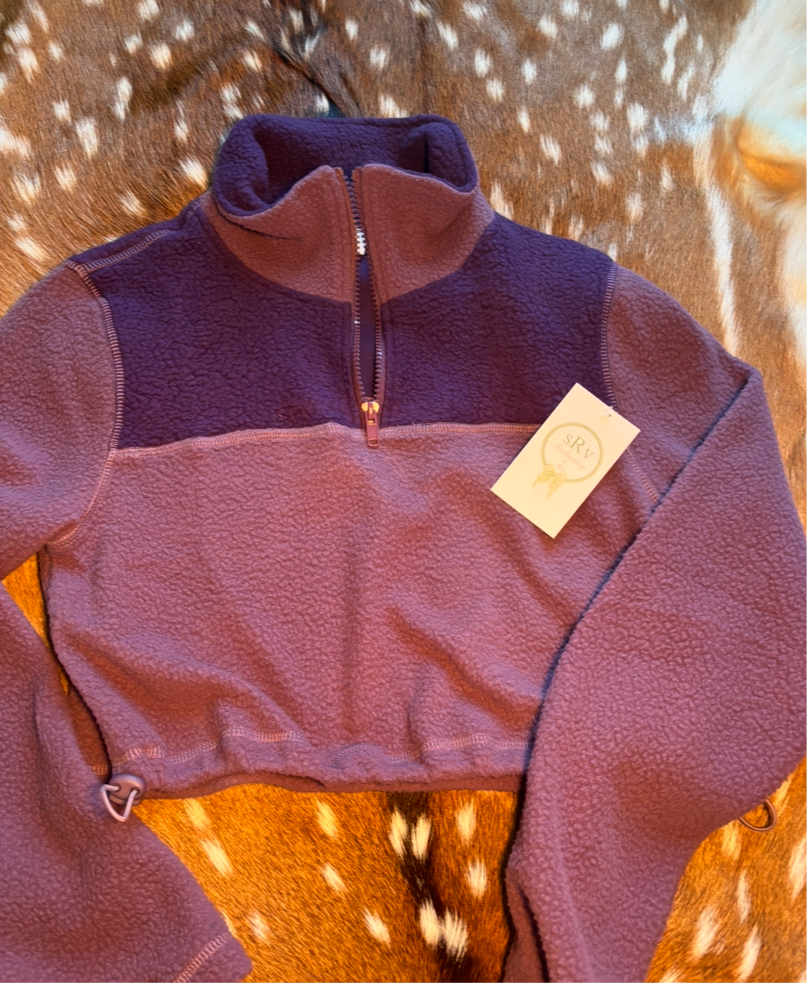 Half zip purple fleece crop top