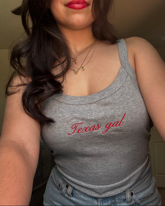 Texas Gal Tank (Grey & Red embroidery)